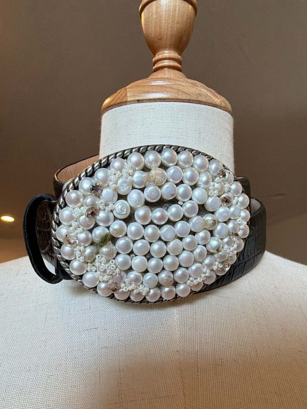 Vintage Ivan Western Belt Set Mother of Pearl Buckle Buckle & Bling Leather Stra - Picture 4 of 9